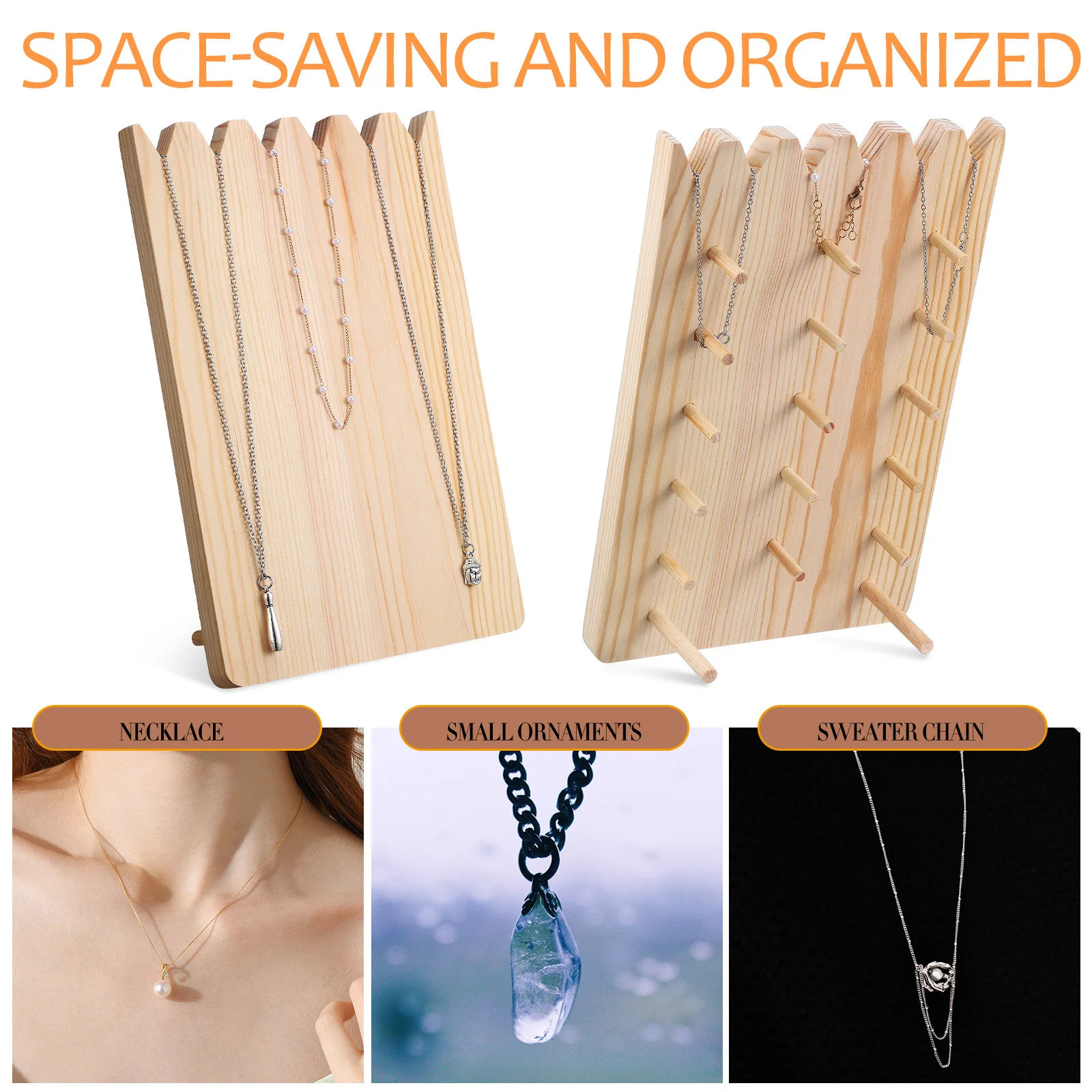 

Wooden Necklace Holder Stand Unique Jewelry Display Organizer Compact Space Saver Necklace Rack Ornament Display