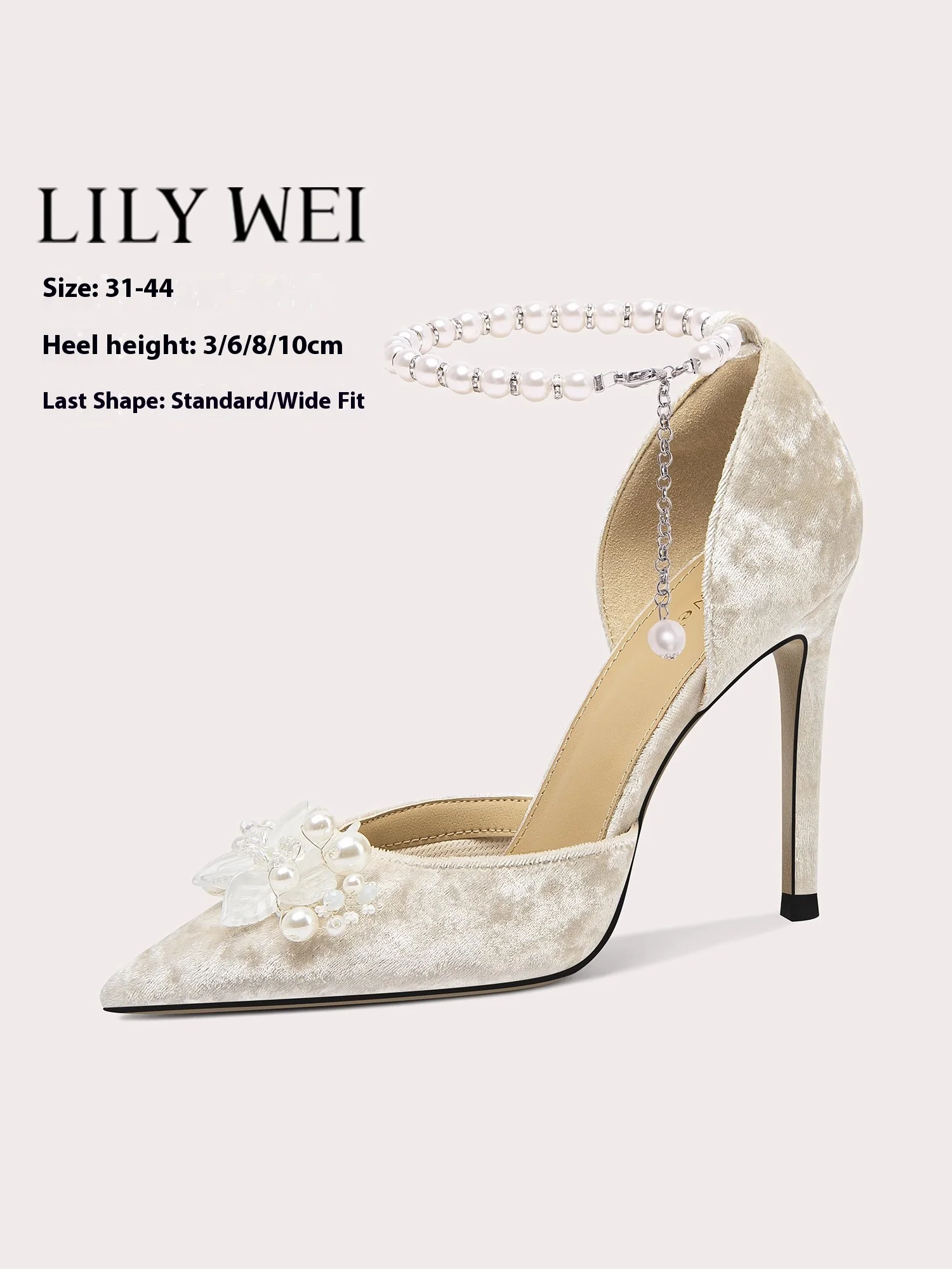 

Spring and summer suede pearl chain flower widened wedding shoes thin high heel banquet large size small size women's sandals