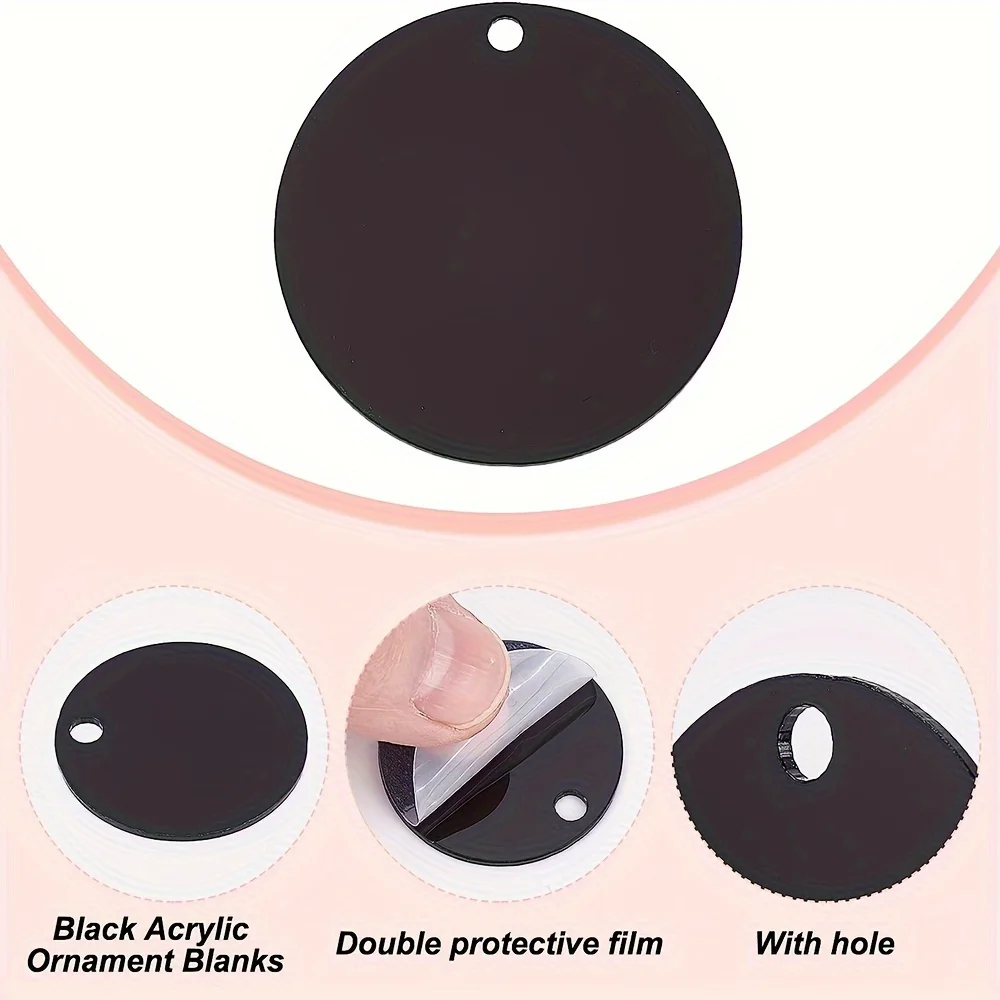 10/30PCS Round Acrylic Keychain Blanks Black Acrylic Ornament Blanks with Hole for DIY Projects Crafts Christmas Decor