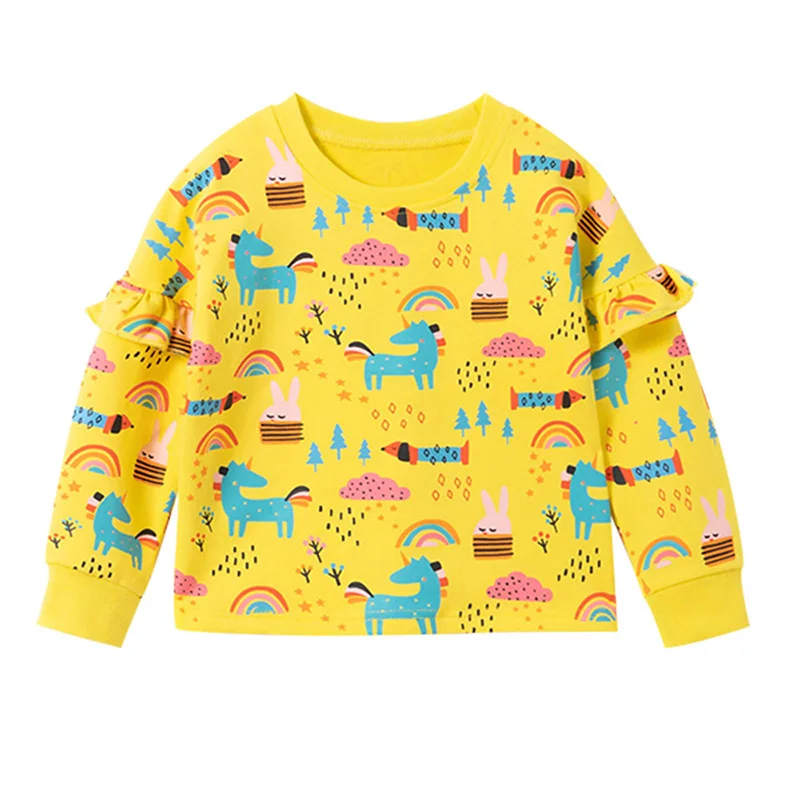 

Jumping Meters Girls' Unicorn Print Sweatshirt Autumn Spring School Sport Hoodie Kids Fashion Casual Shirt