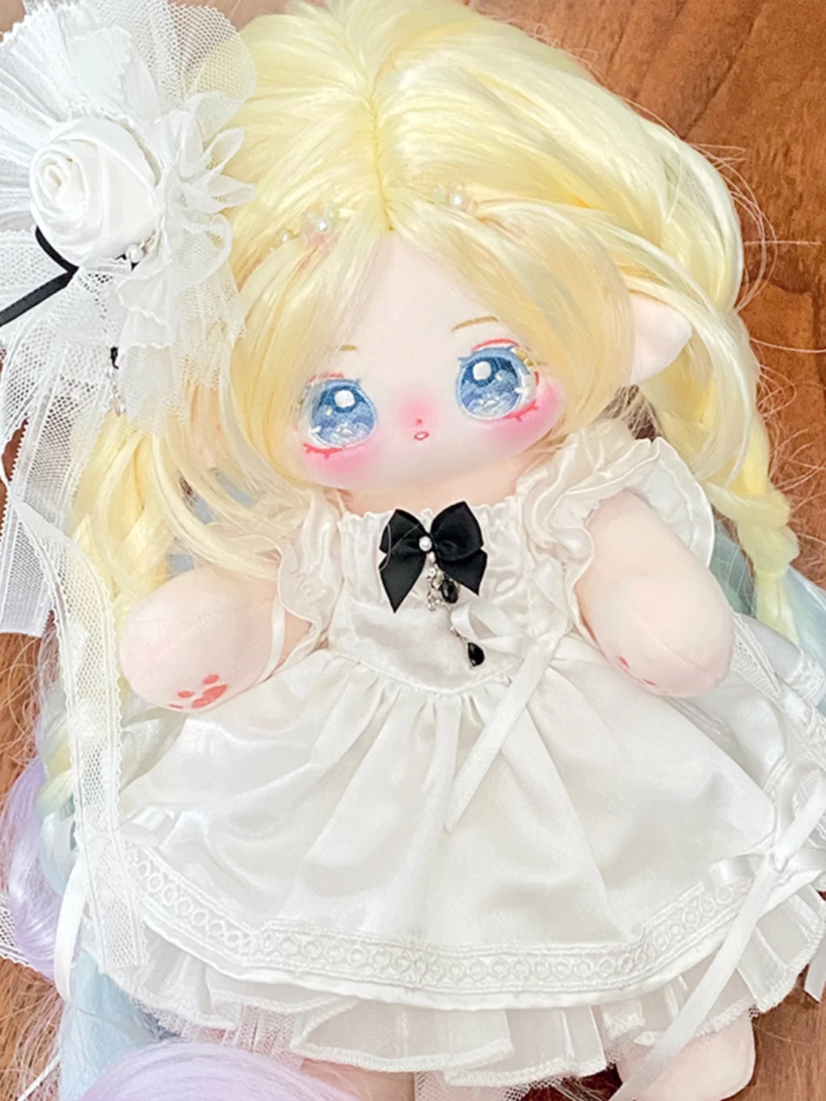 20 cm 30 cm Puppe Kleidung Weiße Blume Ball Haarnadel Lolita Süße Kleid Rock Gefüllte Plüsch Puppe Zubehör Anime spielzeug Kinder