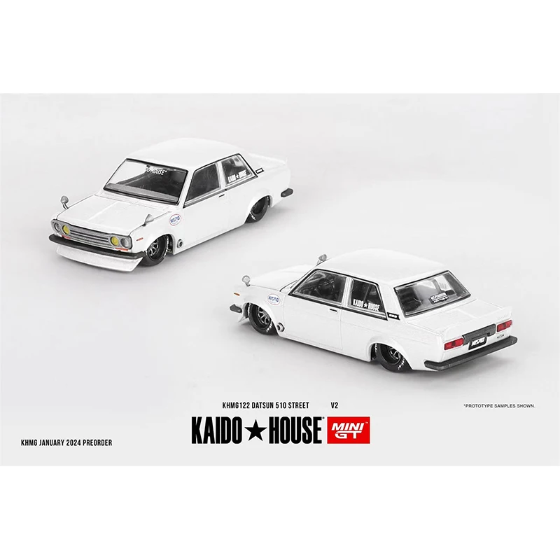 MINIGT KHMG122 1:64 Datsun 510 Street V2 White Openable Hood Diecast Car Model Kaido House