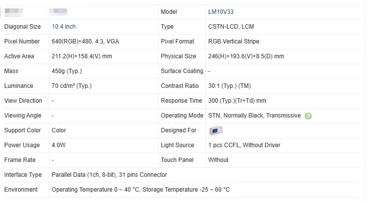 10.4'' LM10V33 LM10V33R LM10V332 LM10V335 LCD Screen Display Panel