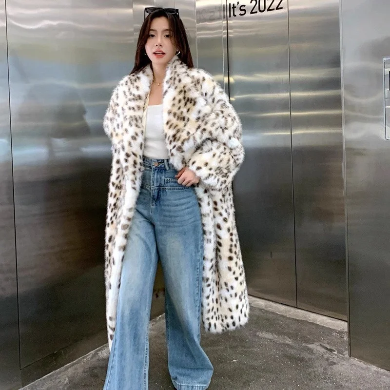 Women Leopard Print Long Coats Faux Fur Coat Lady Loose Turn Down Collar Thick Warm Full Sleeve Furry Winter Fashion Coat