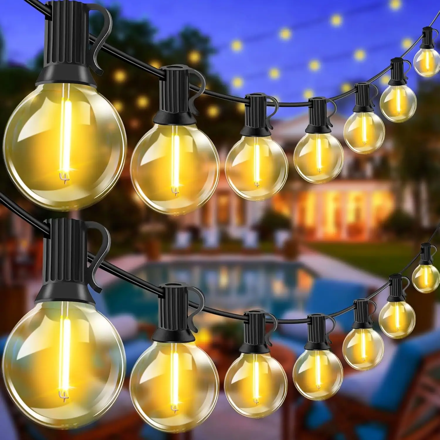 G40 LED-Lichterkette mit EU-Stecker, erweiterbares Design mit austauschbaren bruchsicheren Glühbirnen für die Dekoration von Haus, Garten und Hochzeit