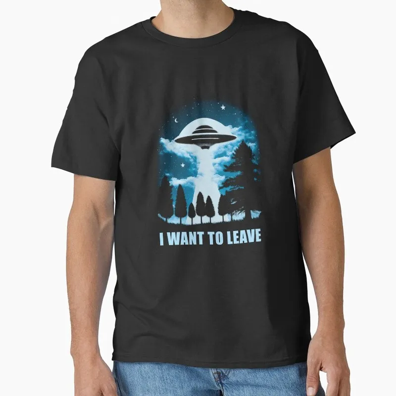 I want to leave ufo Vintage Sci fi tv series The X Files Gift t shirt 1104 Retro Alien movie Graphic clothes All size top S-6XL