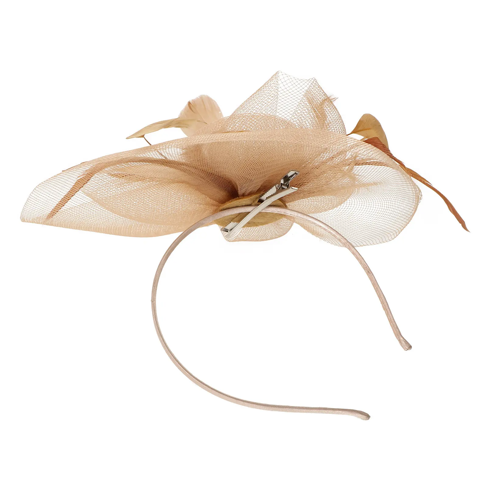 

1pc Rose Gold Mesh Net Clip Cocktail Party Headdress Cosplay Hair Pin Women Headwear Mesh Flower Hairpin Hair Accessory