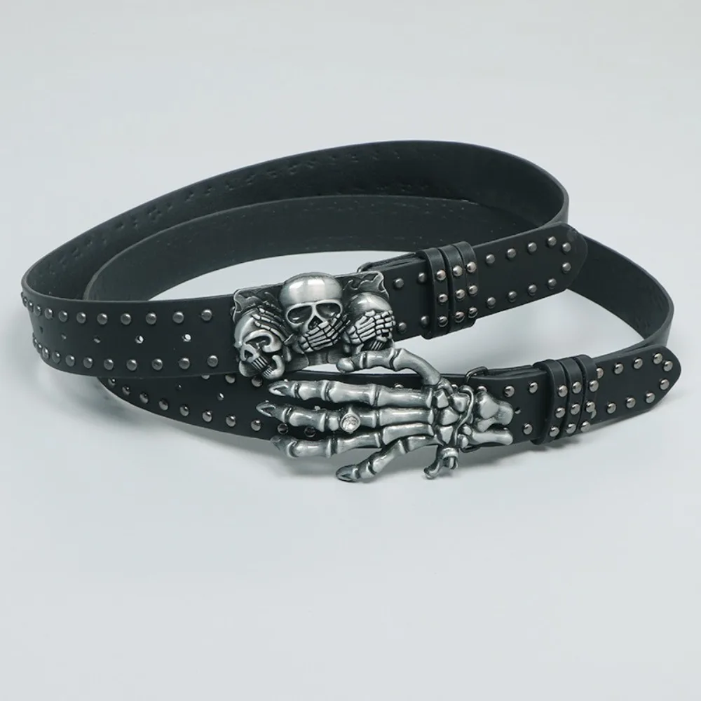 أزياء عارضة الجمجمة حزام فاسق تنوعا برشام أحزمة المفاجئة قابل للتعديل على حزام الخصر للجنسين