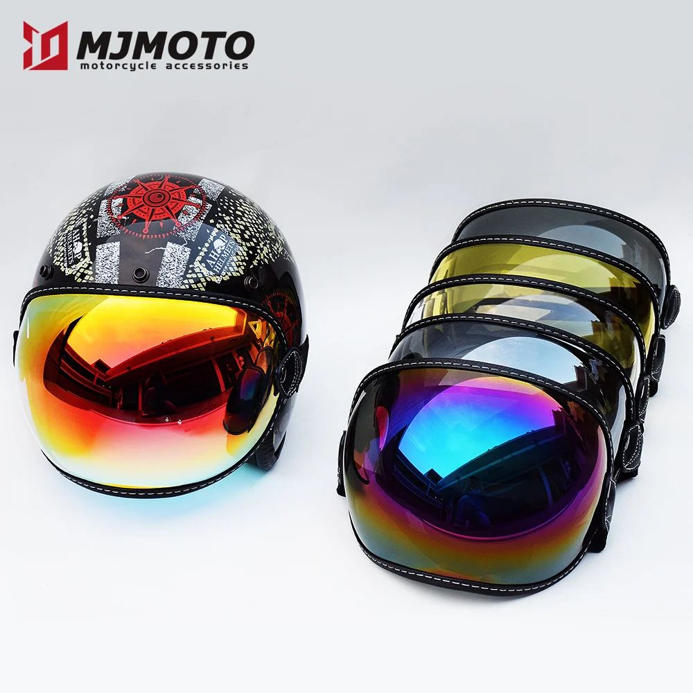 Retro Motorbril Full Face Helmen Lens Bril Motorhelm Bubble Visor Lens Anti-uv Motorcross Helm Accessoires