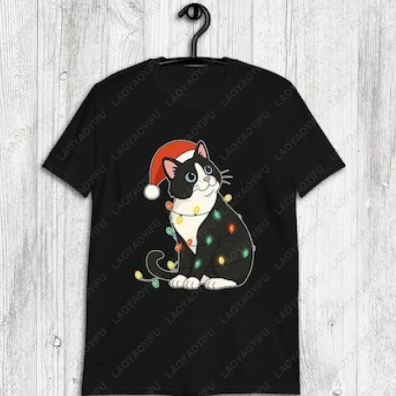 Funny Meow Christmas Holiday Cat Lover Tees Men Women High Quality Cotton Tshirt Cute Kawaii Hipster Harajuku Comfortable Tops