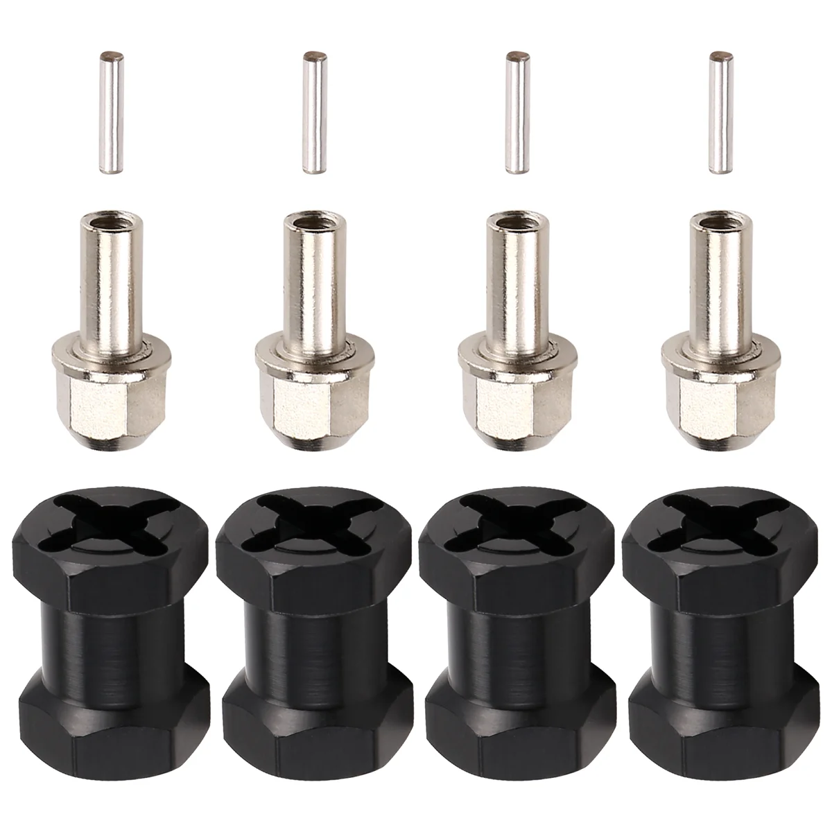 4pcs 12mm Hex Wheel Hub Drive Adaptor 17mm Extension Combiner Coupler for 1/10 RC Car Crawler SCX10 D90,Black