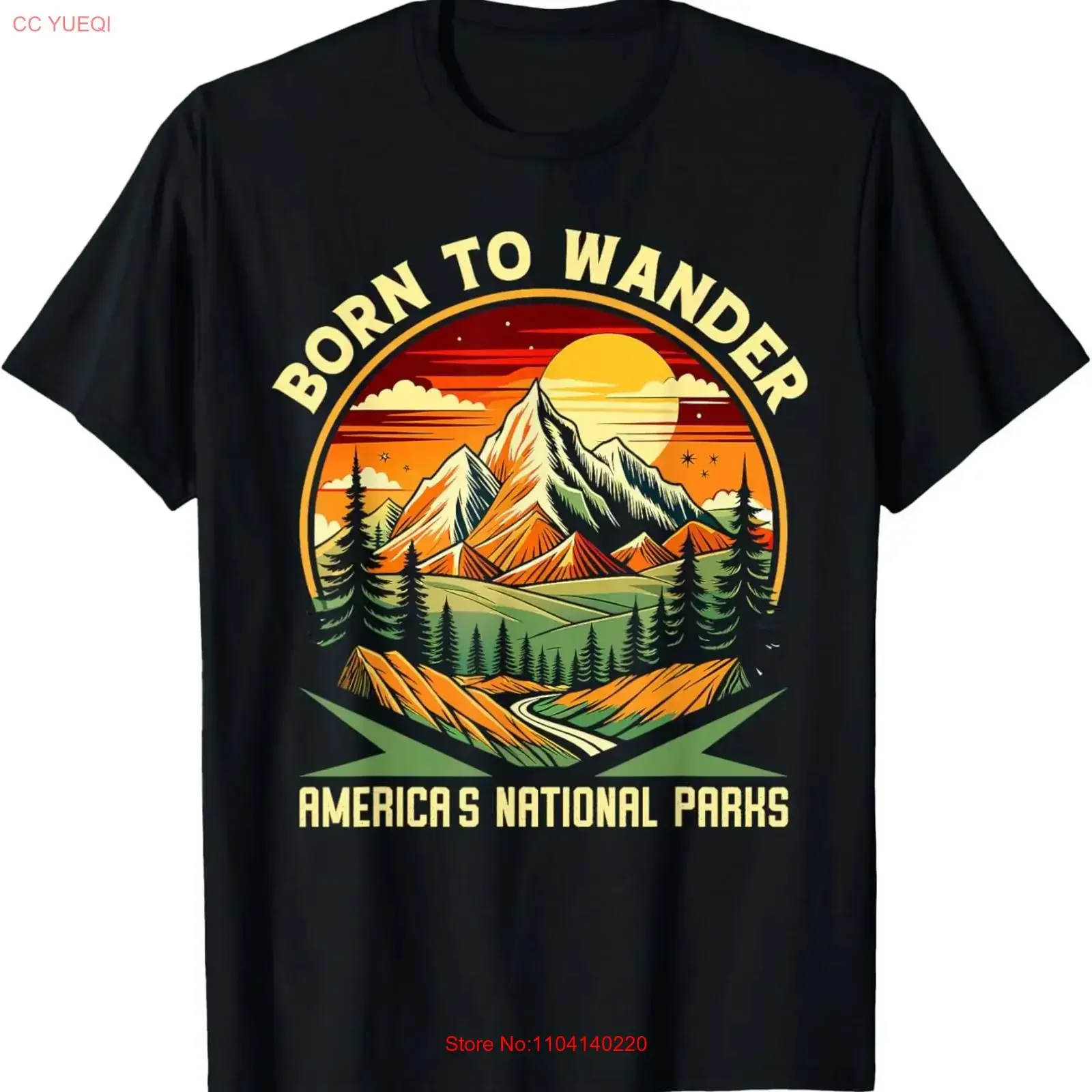 Born To Wander Americas National Parks Camping Hiking T Shirt for Dad Mom vintage Washed streetwear homme Stretched Breathable