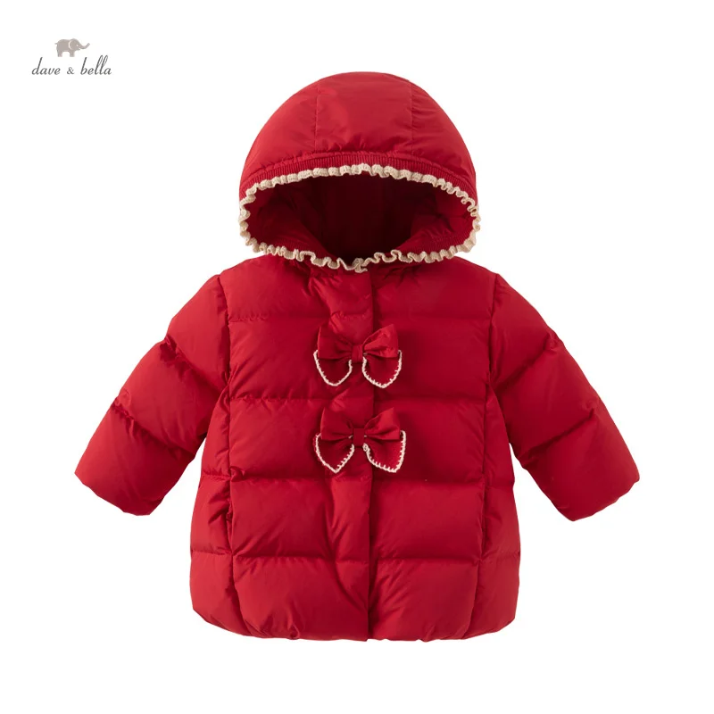 Dave Bella Children Girls Cute Outerwear 2024 New Winter Girl‘s Casual White Duck Down Parka Outdoor Warm New Year DB4243023