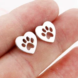 Cute Heart Shaped Dog Cat Paw Earrings Women Kids Small Earrings Happy New Year Gifts for Women Boucle D'oreille