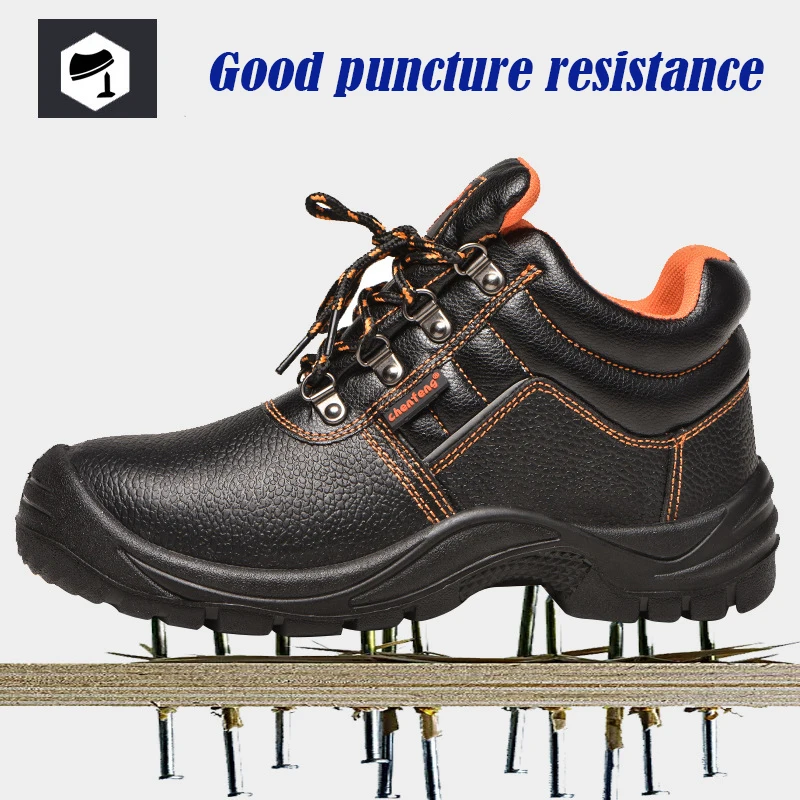 PU Soled Cowhide Upper Boots Protection Shoes Safety Protection Anti Impact Puncture Wear-resistant Work Shoes