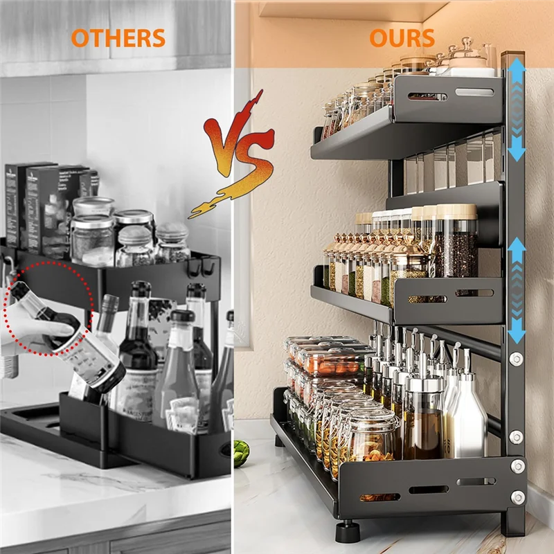 A98E-Essential Cabinet Spice Storage Rack per cucina, organizer da appoggio multistrato per condimenti e forniture
