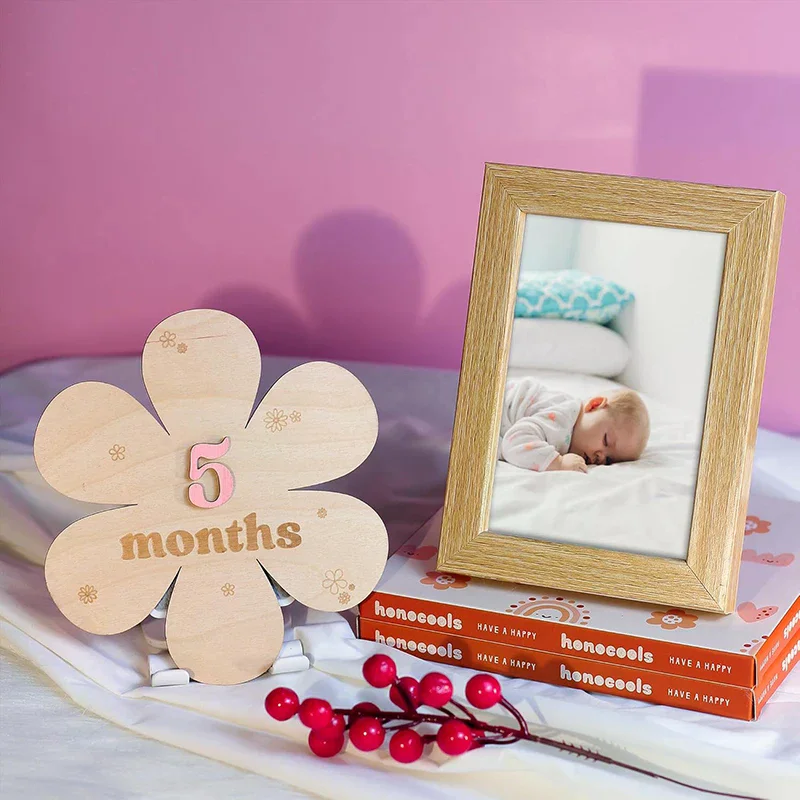 Newborn Flower Photography Accessories Newborn Photography Props Baby Accessories Milestone Wooden Sticker Shooting Props Gifts