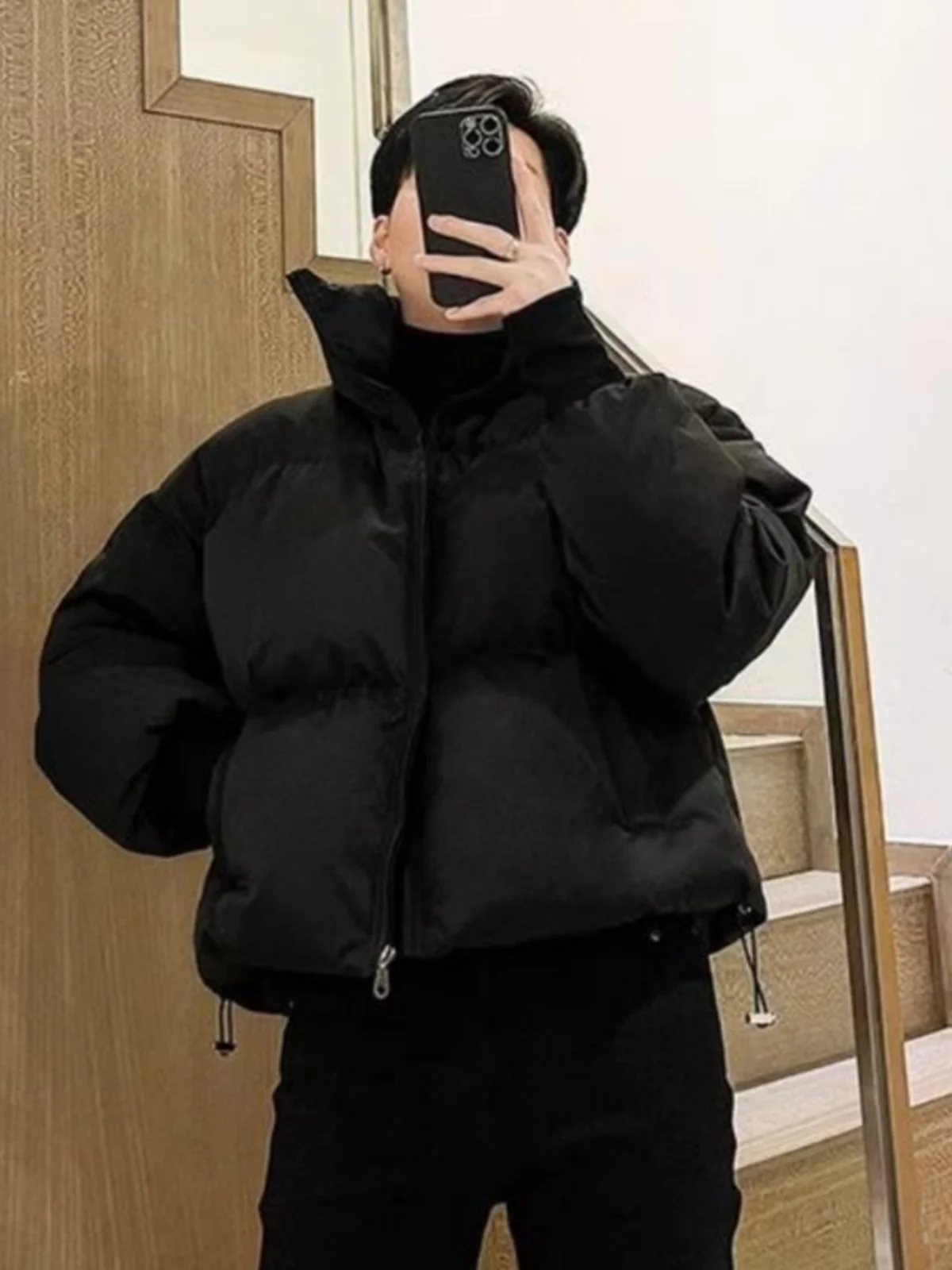 

Men's Winter Thiened Warm Cotton Jaet ort Loose Outerwear Waterproof Cold-resistant Design Casual Youth Faion