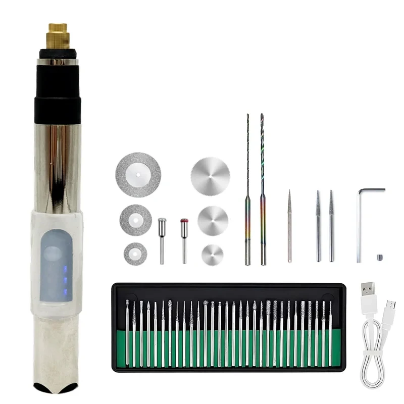 

Беспроводной мини-гравер 3,6 В с 3 скоростями, регулируемый, с зарядкой USB-C, набор для полировки и сверления, 46 предметов