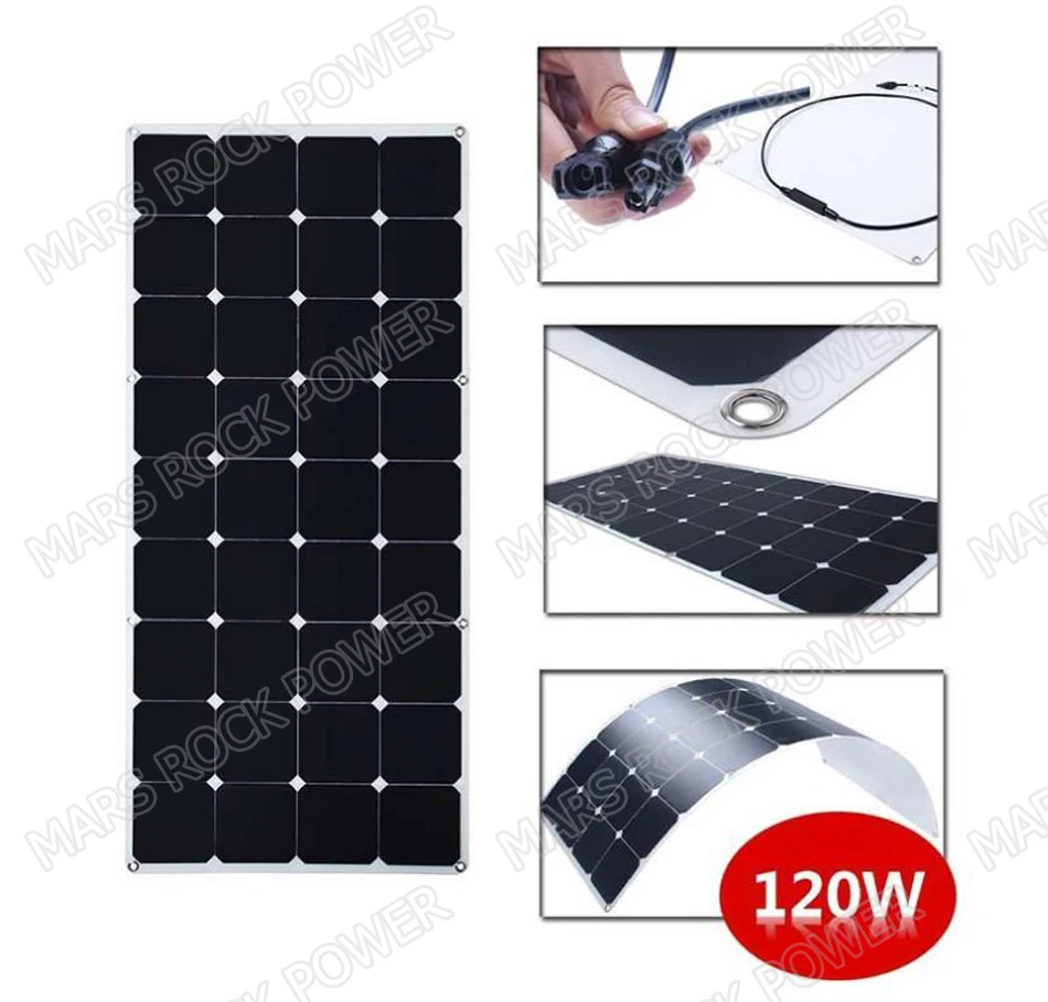 Highest Efficiency Solar panel with Waterproof string junction box 120W 18V SunPower Semi Flexible Solar Panel