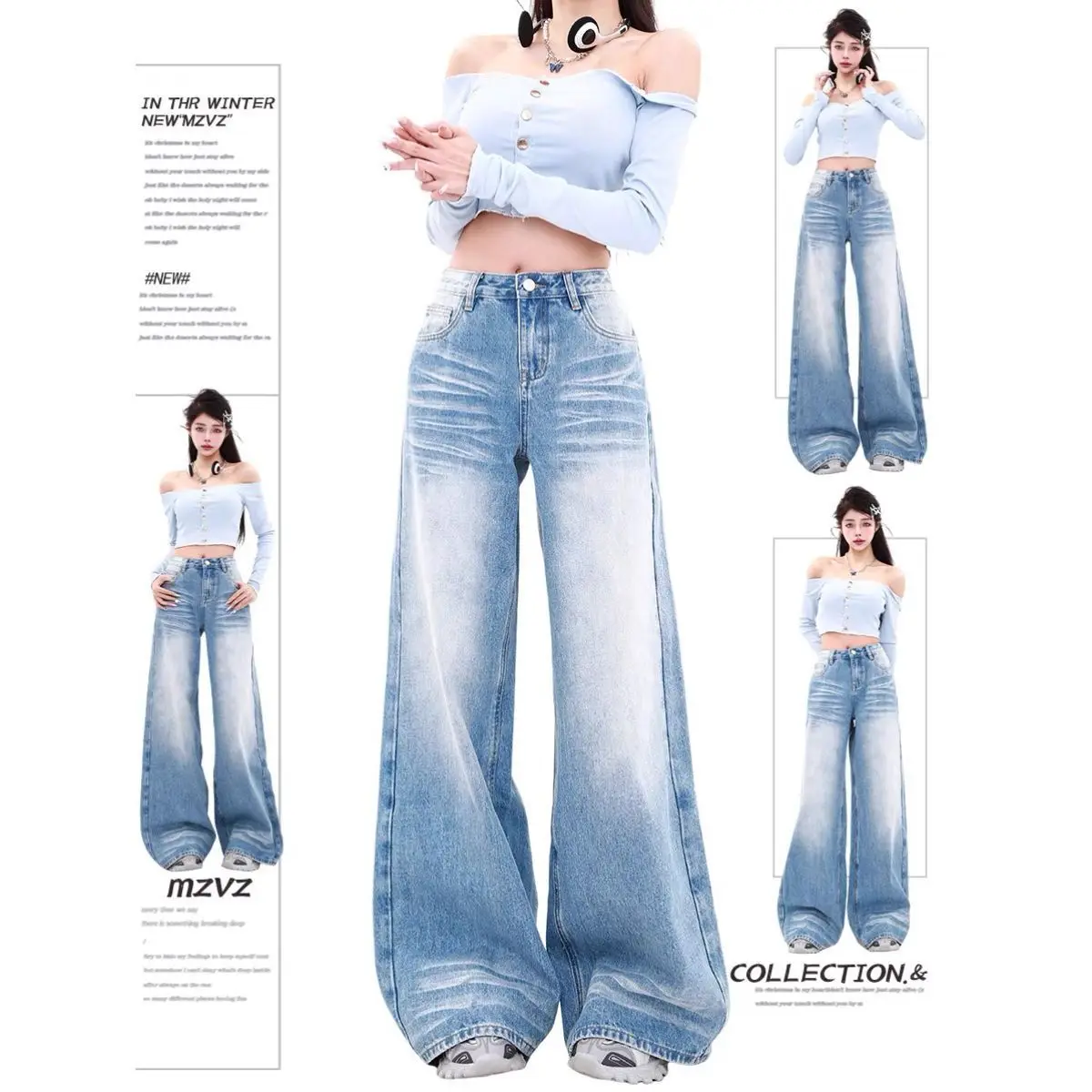 

Джинсы с широкими штанинами для высоких женщин, американский ретро-стиль, выстиранный синий цвет, летние, новые модные прямые брюки в пол, с низкой талией, из денима