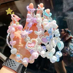 Colorful Acrylic Phone Lanyard Chain Pendant Beaded Heart Bag Decoration Pendant Crystal Hanging Ornament