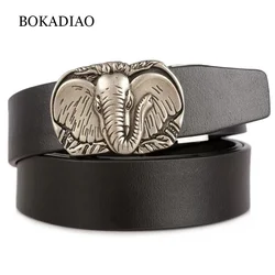 BOKADIAO Men's Genuine Leather Belt Metal Elephant Automatic Buckle Cowskin Waistband Luxury Brand Designer Belts for Men Jeans