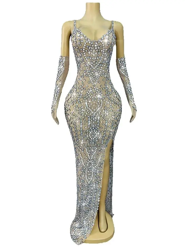 High Quality Hot Stamping Sexy V-Neck Mesh Suspender Dress+…