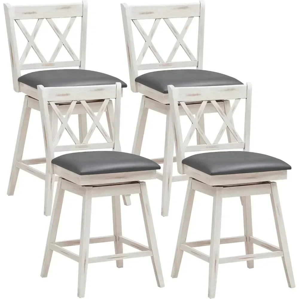 

Bar Stool Set of 4, 360 °Swivel Counter Height 25inch Bar Stool with Foot Rest Upholstered Cushion & Ergonomic Backrest