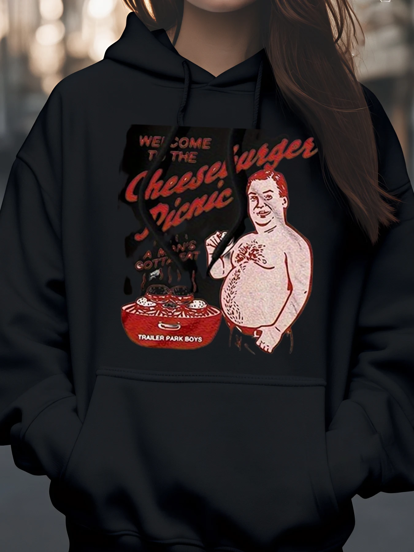 سترة بغطاء للرأس مطبوعة على شكل نزهة تشيز برجر لمحبي الملابس غير الرسمية للأولاد في مقطورة بارك