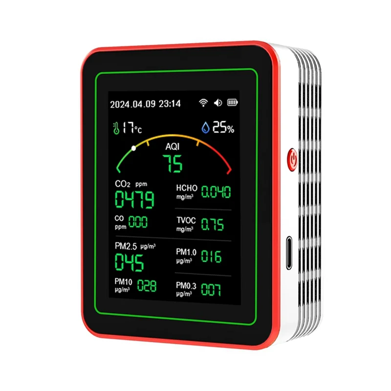 SQPP-Tuya Wifi 15-en-1 Detector de calidad del aire portátil para el hogar PM0.3 PM1.0 PM2.5 PM10 CO CO2 probador con función de alarma