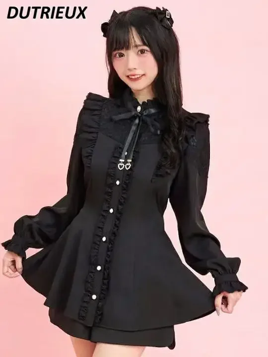 Japanese Sc Suit Spring Autumn New Lace Love Pendant Top Mine Series Mass-produced Long-sleeved Shirt and Shorts Two Piece Set