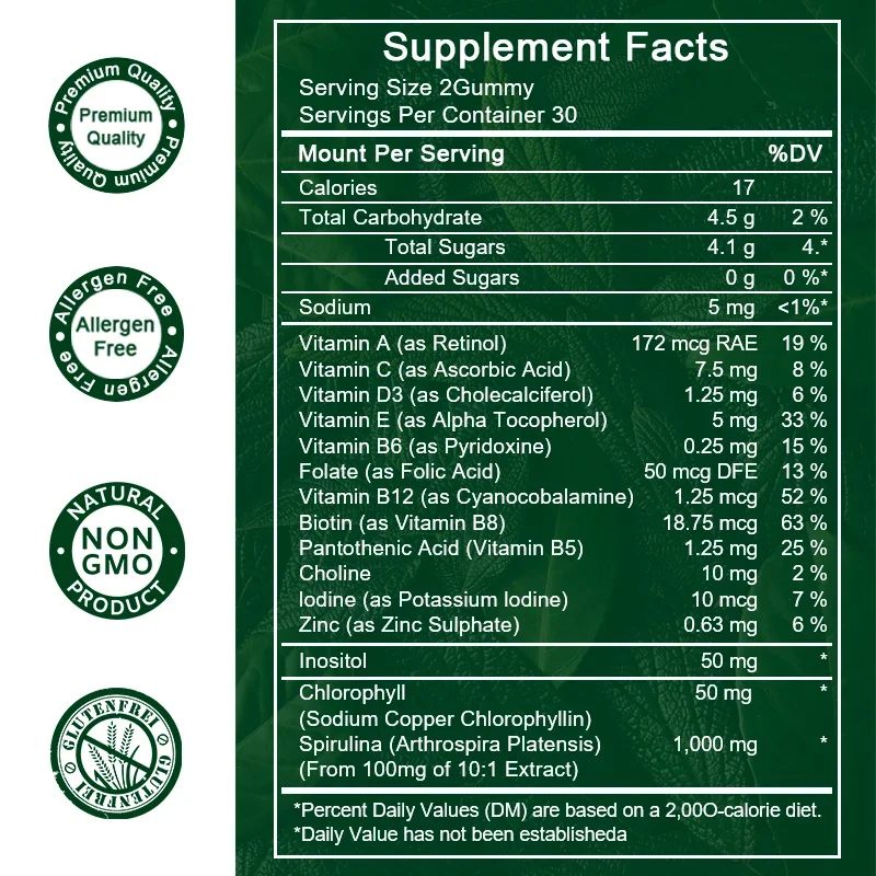 Suplementy proteinowe Aktywność przeciwutleniająca wspomagająca detoksykację i zdrowie układu sercowo-naczyniowego Produkt odpornościowy - kapsułka z spiruliną chlorofilową