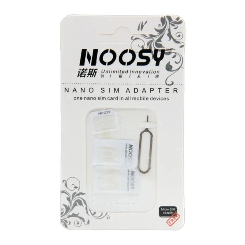 Noosy Nano 4 en 1 Kit de soporte adaptador estándar de tarjeta Micro SIM para teléfono móvil iPhone Samsung con paquete al por menor de llave de expulsión