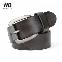 MEDYLA Men's Leather Belt Vintage Pin Buckle Natural Skin Waistband Strap Jeans Belt For Male Cowhide Belt Delivery In 24 Hours