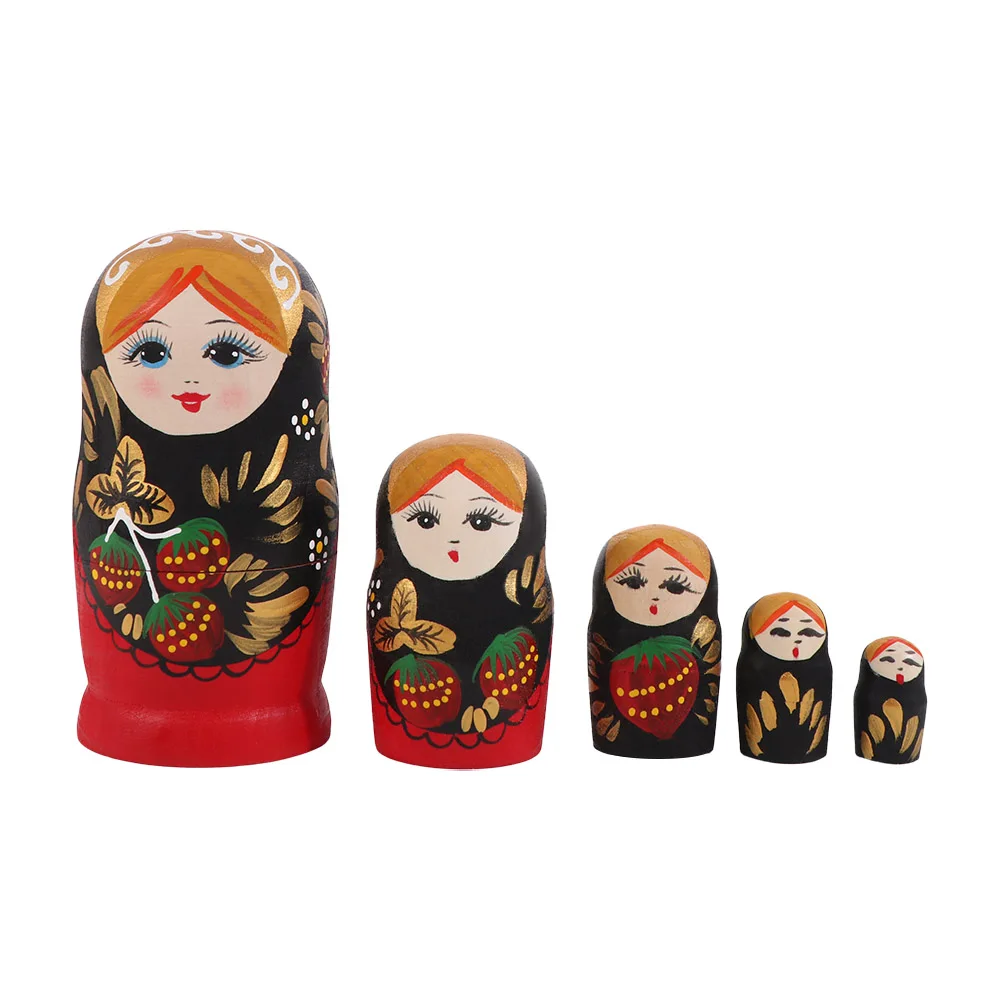 

Desk Ornament 5 Layers Matryoshka Doll Strawberry Girls Wooden Nesting Dolls Handmade Cute Russian Nesting Doll For Children