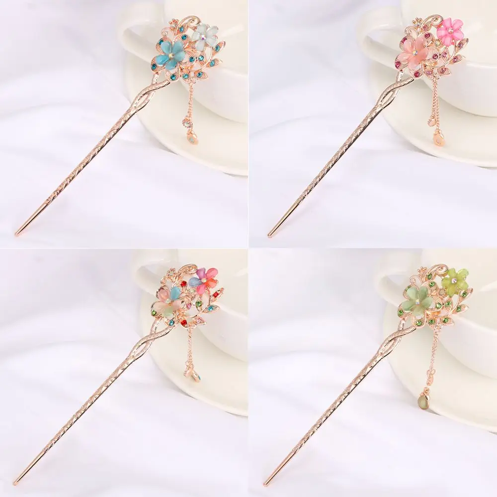 Women Girls Shiny Classical Vintage Hair Accessories Hair Clip Rhinestone Hair Pin Double Flower Hair Comb