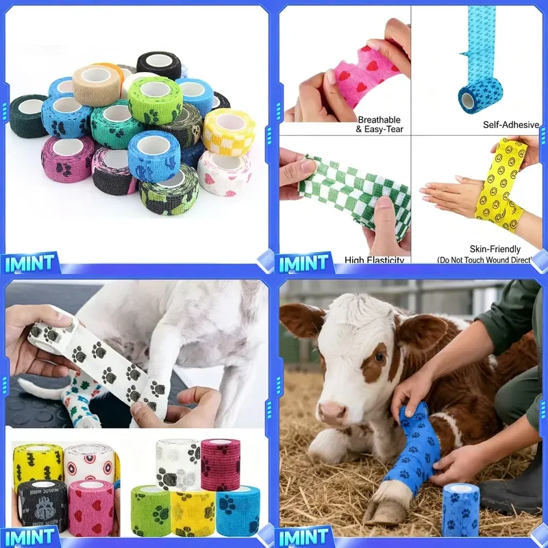 Venda Cohesiva para Mascotas con Patrón de Huellas, Sin Látex, Alta Elasticidad, Autoadhesiva, para Curación de Heridas en Clínicas Veterinarias
