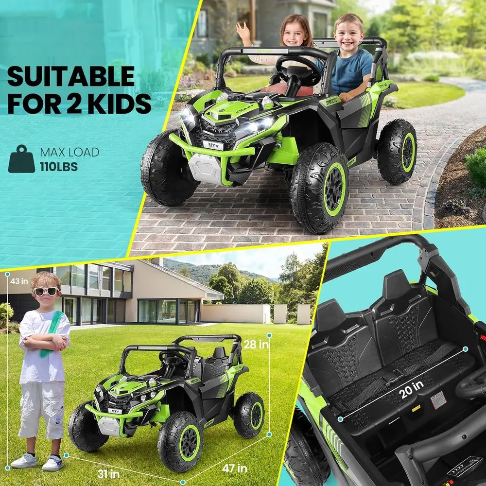24v 2-zits rit op auto voor jongens en meisjes, UTV voor kind met ouderafstandsbediening, elektrische kindervoertuigen, off-road op batterijen, groen