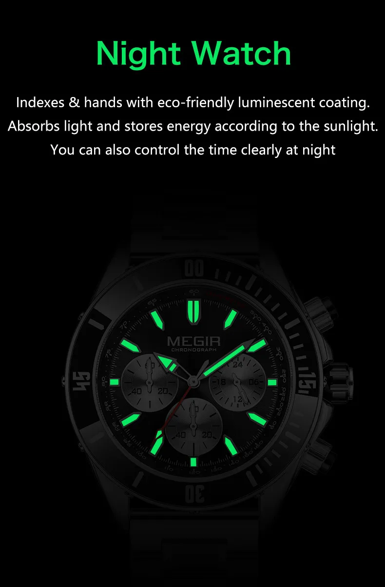 MEGIR Men Quartz Watches Luxury Business Casual Chronograph Waterproof Large Dial Luminous Date Sport Wristwatch Reloj Hombre