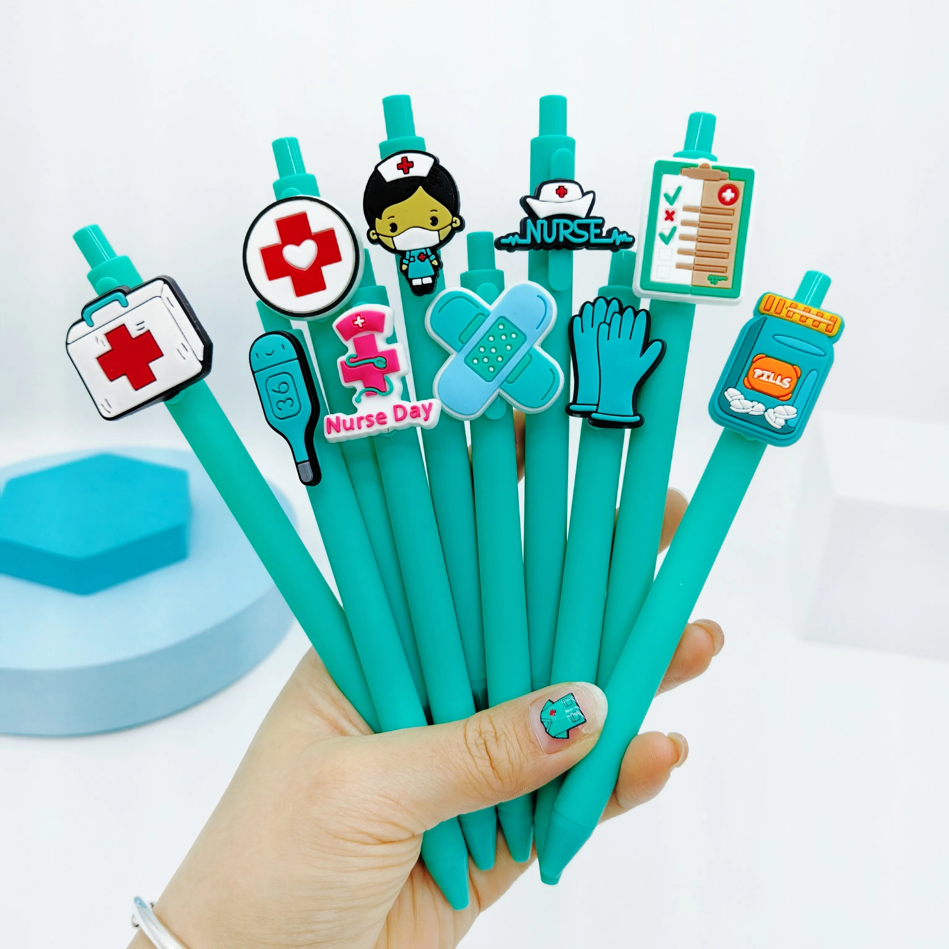 10 قطعة/15 قطعة سلسلة الأزرق الأخضر قلم حبر جاف سلسلة طبية ممرضة هدية القلم الطبيب الطبي الكتابة القرطاسية #4