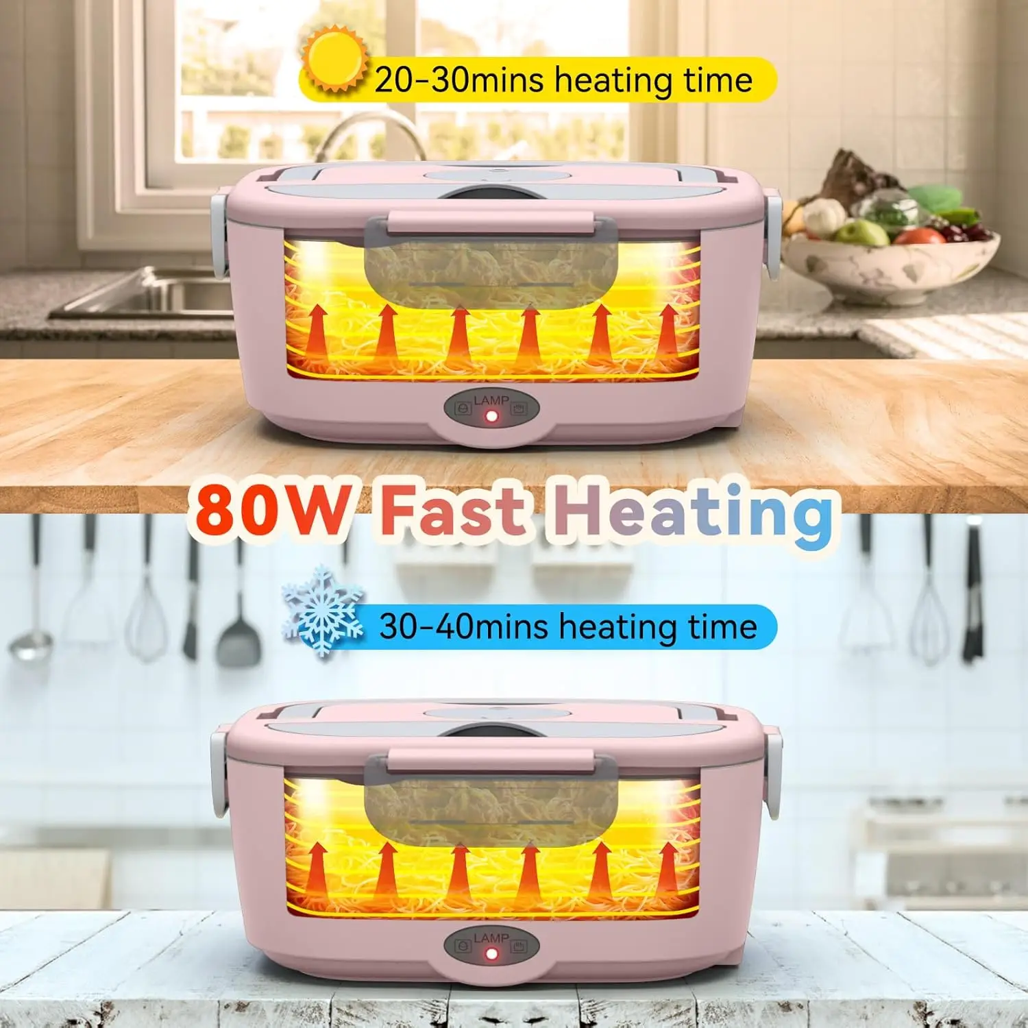 Electric Lunch Box Food Heater for Work, 80 W Food Warmer for Car Truck Travel with 2 Stainless Steel Containers 1.5 Liters