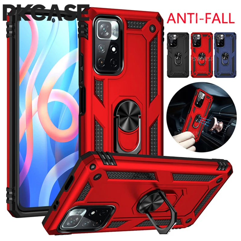 

PKCASE Shockproof Armor Metal Ring Bracket Case For Redmi K50 K60 Ultra Cover For Note 14 13 11 Pro Plus 11T 5G 11S 4G