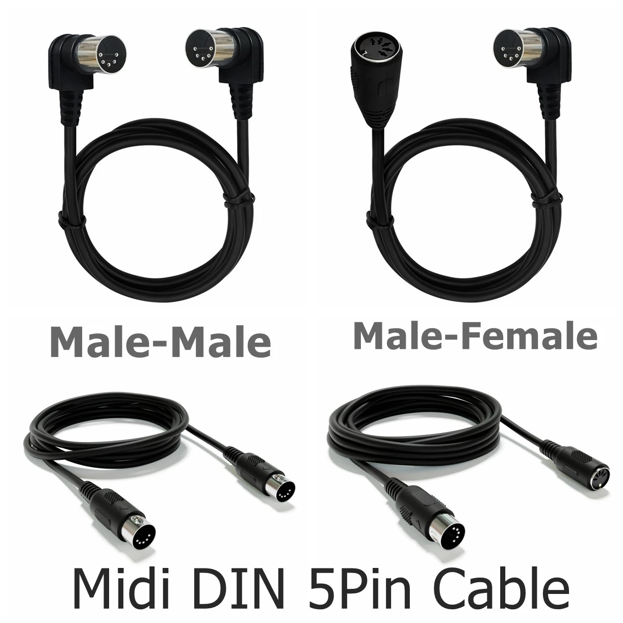 MIDI Cable Male to Male & Female 5 Pin DIN Male Audio Extension Cable Leads for Speaker Plug Black 3m/1.5m 0.5m