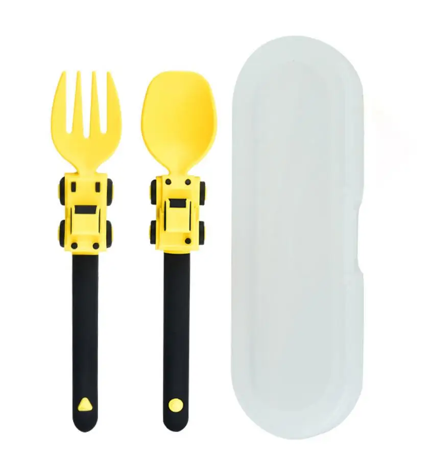 Children's Food Supplement Spoon And Fork, Cartoon Race Car Fork Spoon, Self-feeding CartoonChildren's Fork Spoon Set