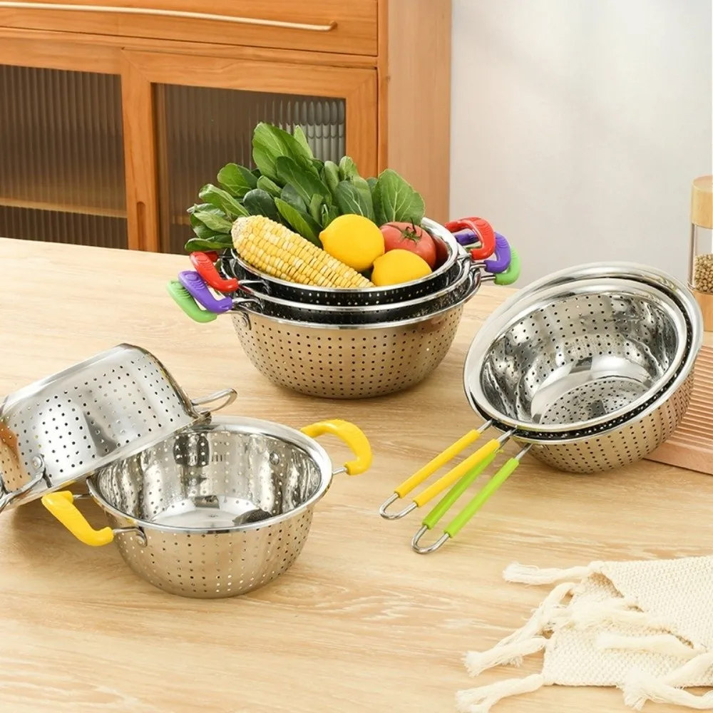 Durable Fine Mesh Kitchen Strainer Basket with Handle Quick Drain Drain Basket Stainless Steel Colander Kitchen Supply - view 3