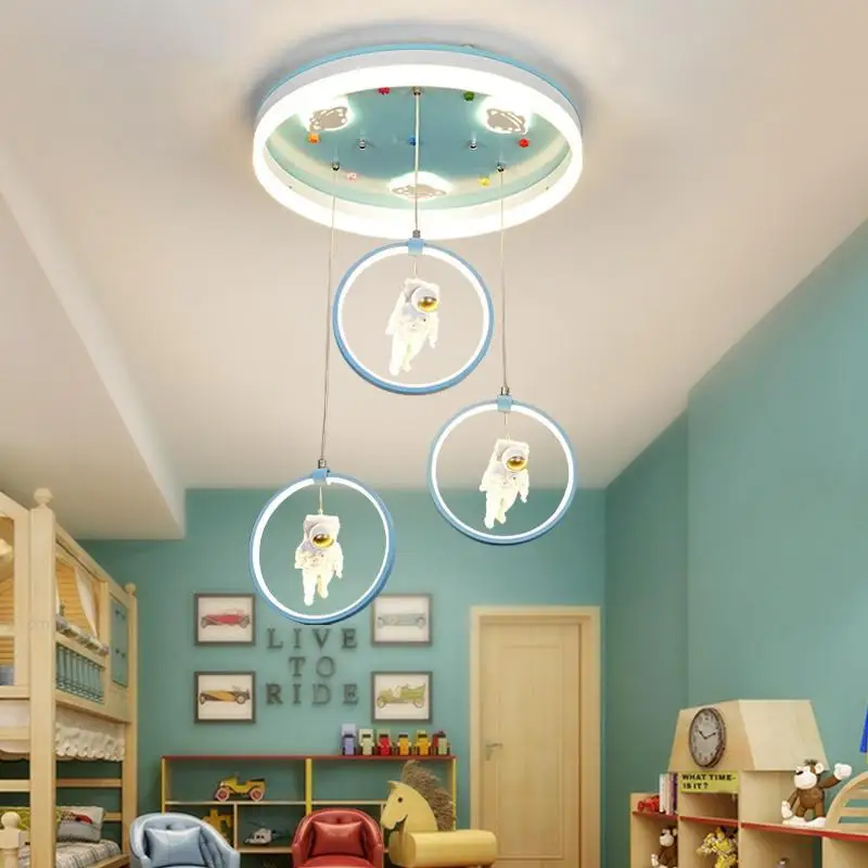 Nordic Cartoon Eye Protection Blue / Pink Princess Girl Decoration LED Circular Acrylic Pendant Lights For Children's Room Kid's