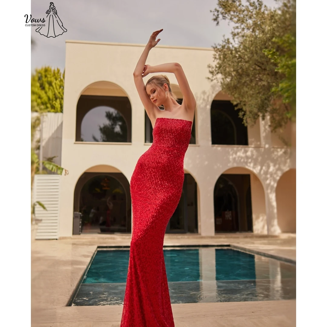 

Vows Custom Made Wedding Evening Dress Woman Fishtail Skirt Women's Prom Dress Luxury Dresses for Party Sequins Off-shoulder