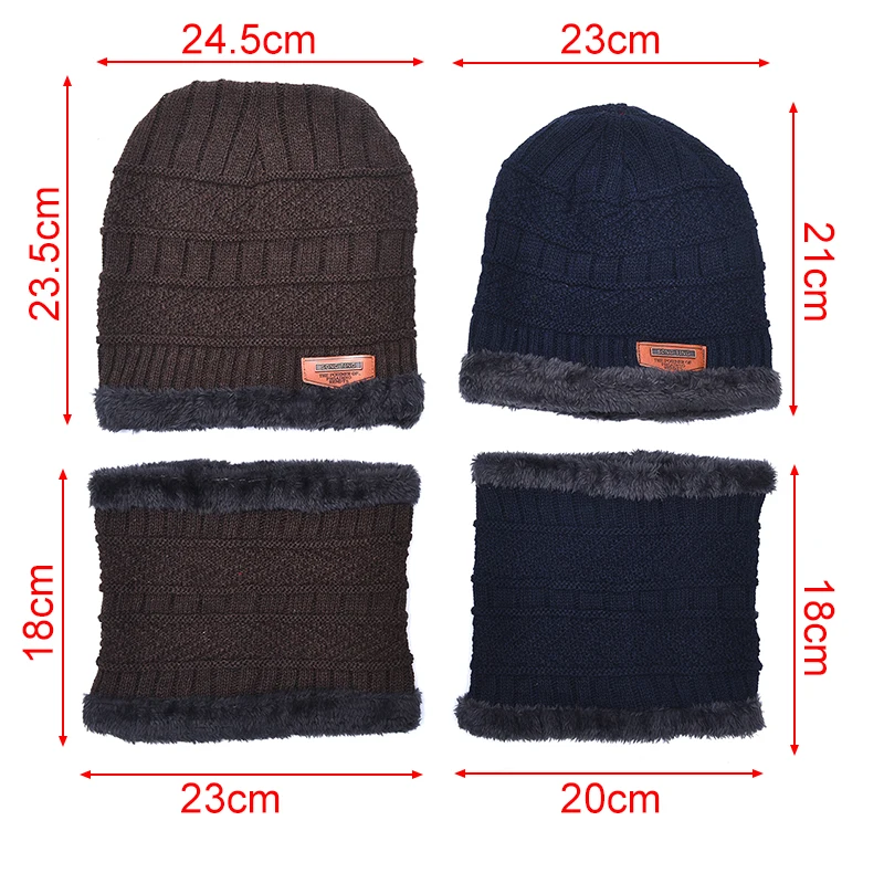 2022 Winter Beanie Hat for Men Knitted Hat Winter Cap Beanie Children Thick Wool Neck Scarf Cap Balaclava Mask Bonnet Hats Set