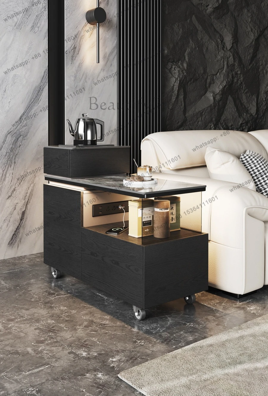 Italian light luxury modern simple sofa side cabinet with kettle socket storage cabinet